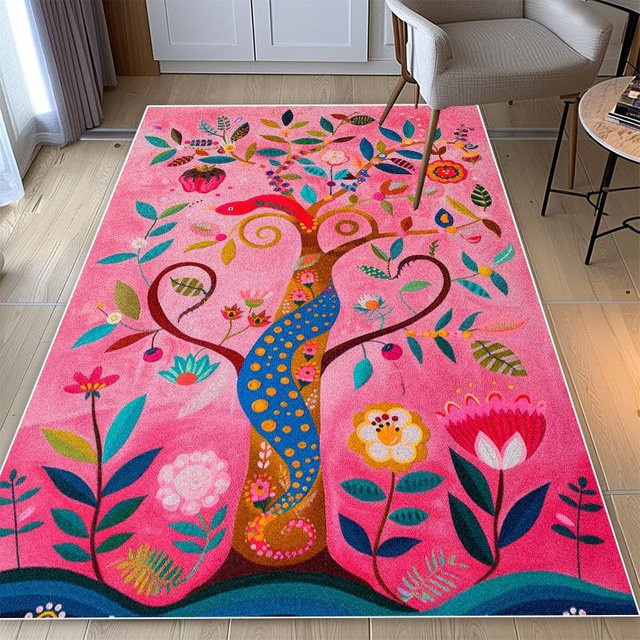Karpetti Teppich mit Schlangenmuster und floralem Design in Pink, rutschfest und waschbar, B/T: 180 x 250 cm - Bild 1