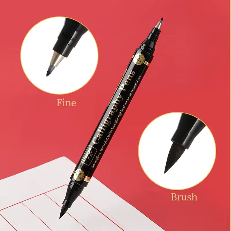 3er Set Multifunktions Kalligraphie Pinsel mit Doppelkopf in 4 Größen für schwarze Tinte und Kunstmarker - Bild 3