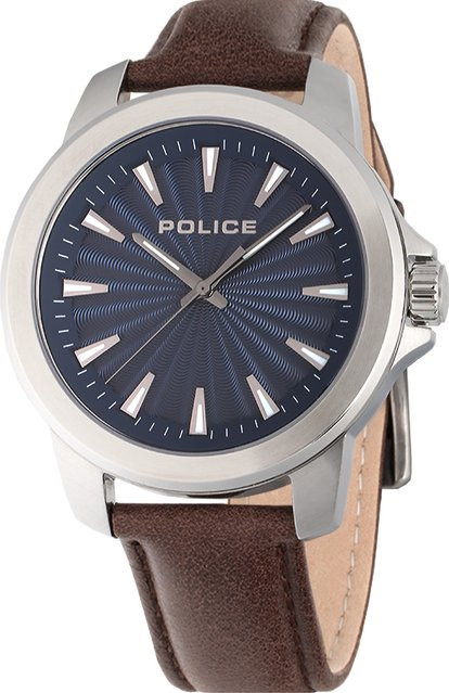 Police Herrenuhr, Quarz, Edelstahl, Leder, Blau, 44 mm - Bild 1