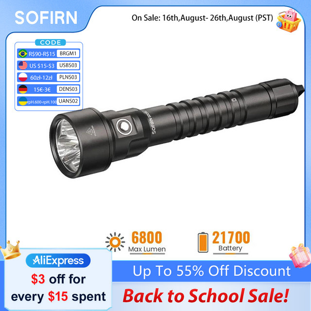 SOFIRN SD09L Tauchlampe mit SST40 LED, 6800 Lumen, USB wiederaufladbare Unterwasser Taschenlampe, Schwarz - Bild 1