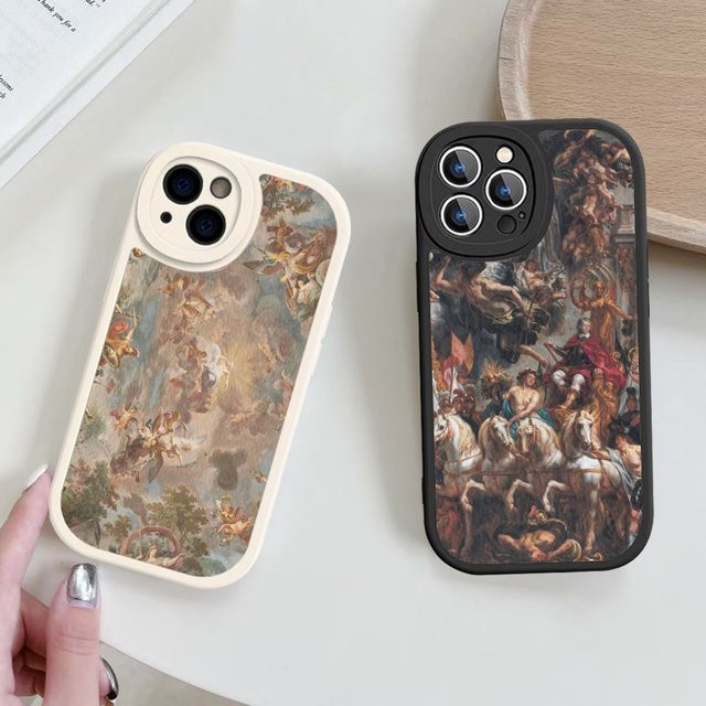 Handyhülle aus Hartleder mit Renaissance Kunstmalerei für iPhone 15 14 13 12 11 Pro Max Plus und XS XR in Multicolor - Bild 1