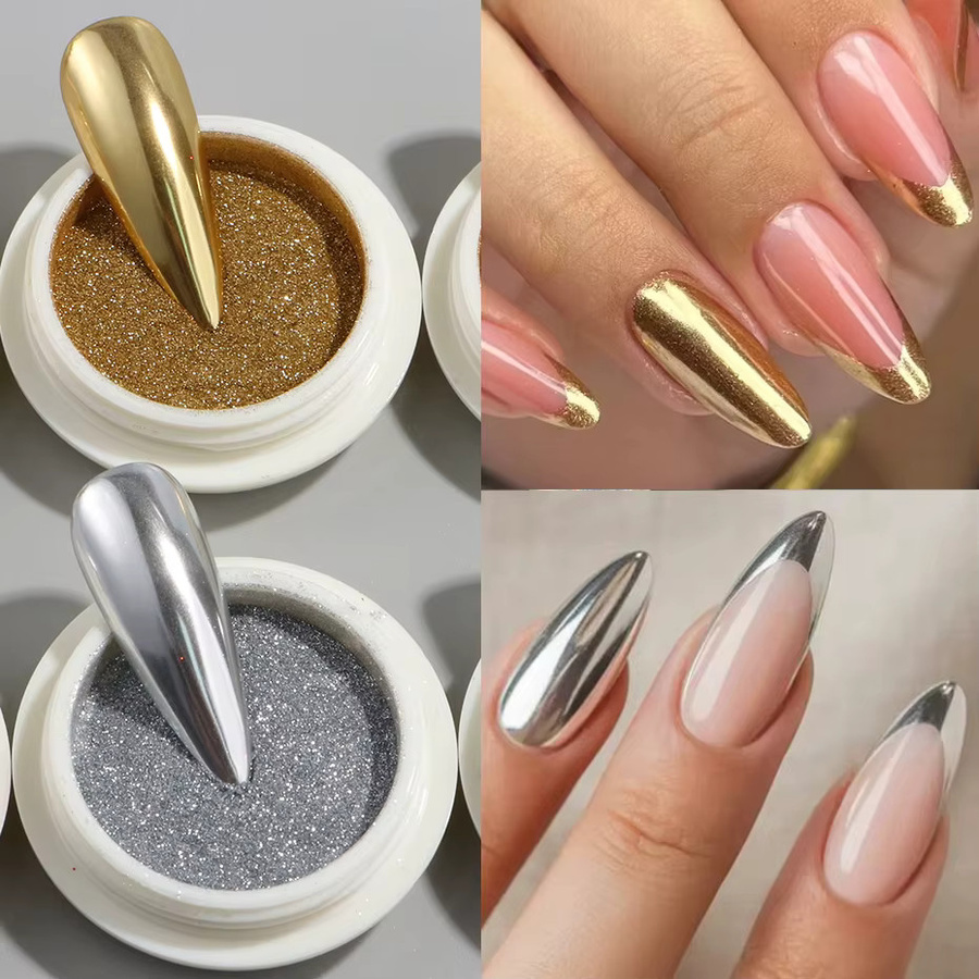 Full Beauty Nagelpulver Metallic, Chrom Gold Silber, 6 Stück - Bild 2