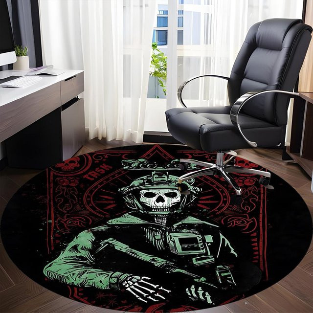 Runder Teppich Call of Duty von Yi Xin One in Schwarz, Durchmesser: 150 cm, Maschinenwaschbar und Rutschfest - Bild 1