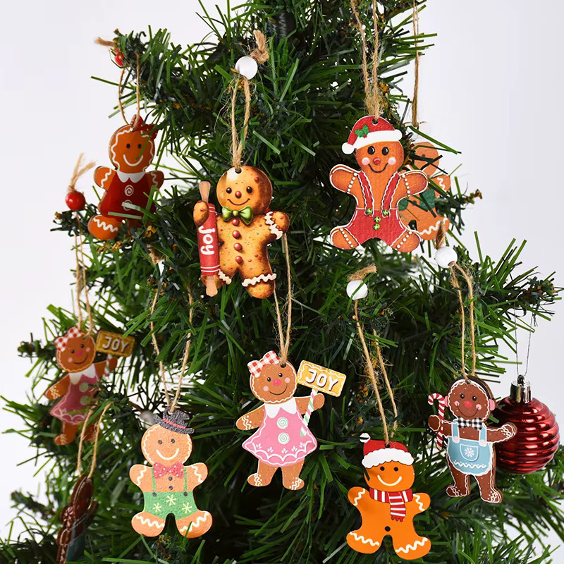 CHIXINHAPPY 12er Set Weihnachtsanhänger aus Holz in Lebkuchenmann-Optik, bunte Weihnachtsbaum-Ornamente für die Weihnachtsdekoration - Bild 2