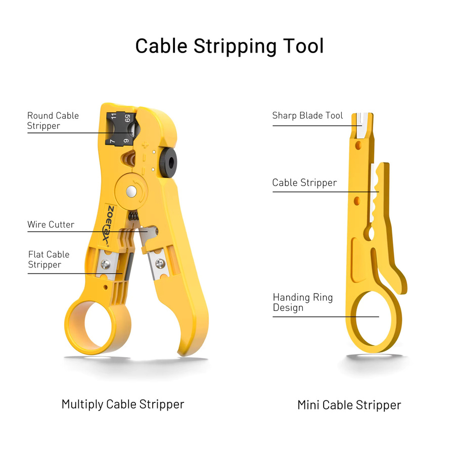 ZoeRax RJ45 Netzwerk Tool Kit mit Crimp Tool, Kabeltester, Punch Down Tool und Abisolierer für CAT6 und CAT5E Pass Through Kabel - Bild 4