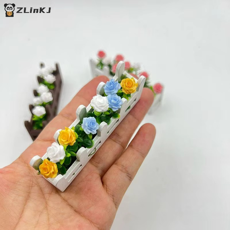 MYPANDA Miniatur-Topfpflanze mit bunten Rosenblüten im 1:12 Maßstab für Puppenhaus-Dekoration - Bild 4