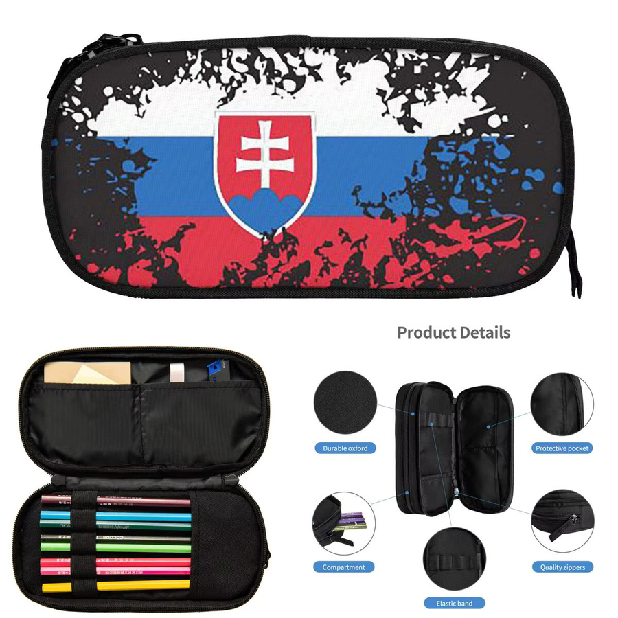 Federmäppchen mit Flagge der Slowakei als Stiftbox für Schüler, mehrfarbiges Textil-Etui mit großem Fassungsvermögen - Bild 3