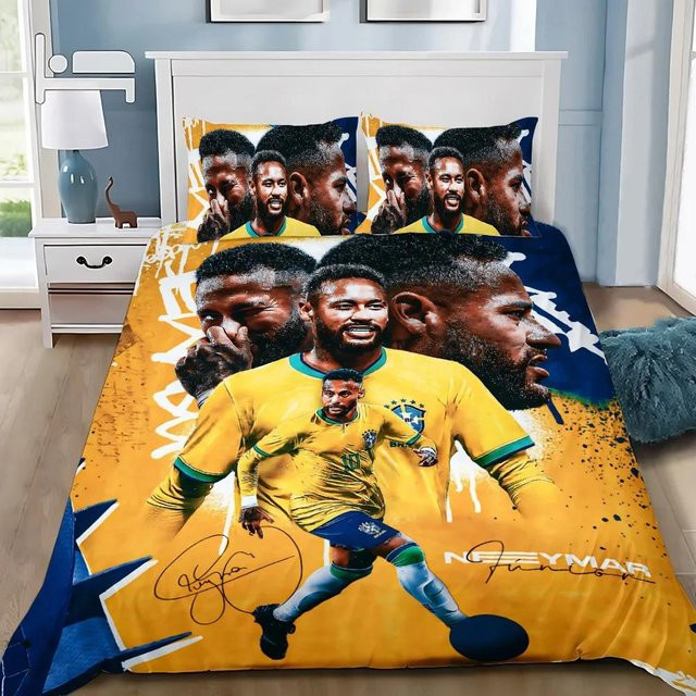 Somelli Fußballstar Bettwäsche-Set Neymar mit Bettbezug und Kissenbezug, Schwarz-Gelb, Microfaser - Bild 1