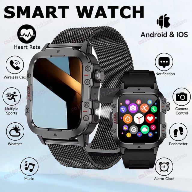 Ola Esporte Outdoor-Sport-Smartwatch mit LED-Taschenlampe und Bluetooth-Anruf für Damen und Herren in Schwarz oder Grau - Bild 1