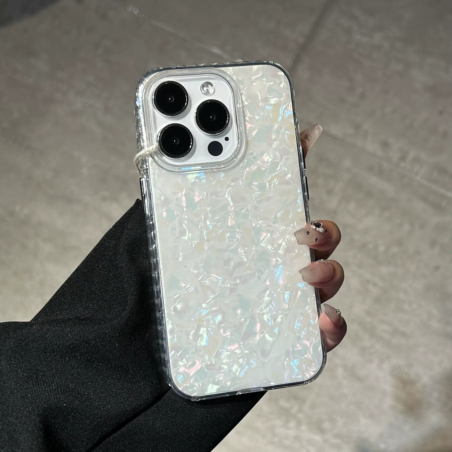 RPKKS Glitzer-Muschelschalen iPhone Hülle mit Marmor-Design und Stoßschutz für iPhone 17, 16, 15, 14, 13, 12, 11 Pro Max und Plus Modelle - Bild 2