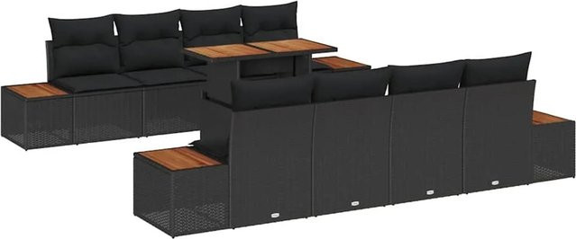 vidaXL Garten-Sofa-Set aus Polyrattan in Schwarz mit 9-teiligem U-Shape Arrangement, Stauraumfunktion und Polsterkissen - Bild 1