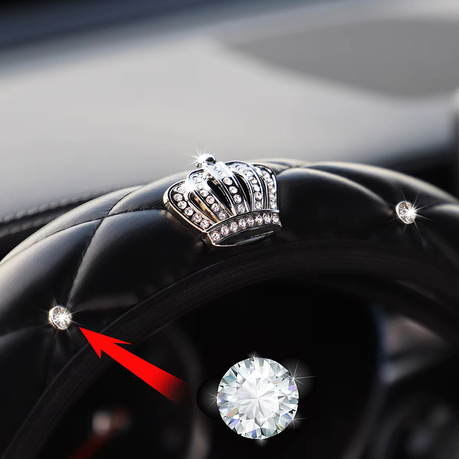 MEIKAXIU Dreiteiliges Set aus weichem Leder mit Diamantsteinen: Lenkradabdeckung und Handbremsgriffabdeckung ohne Innenring - Bild 3