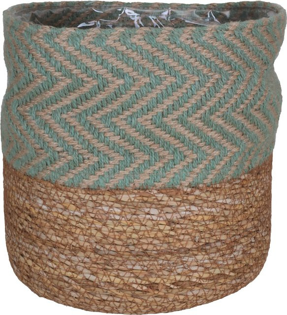 A.H.G. Pflanzkorb aus Seegras und Jutestoff in Salbei-Natur, Durchmesser: 18 cm - Bild 1
