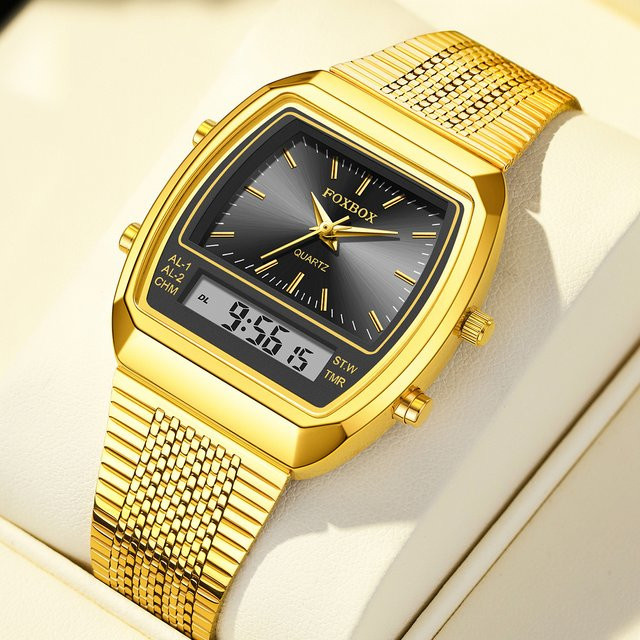 FOXBOX Armbanduhr, Quarz, Analog-Digital, Gold, Edelstahl, Herren - Bild 1