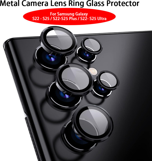 DIXSG Kamera Objektiv Schutzring aus Metall und Glas für Samsung Galaxy S22, S23 Ultra, S24 Plus und S25 Ultra in Rot - Bild 1