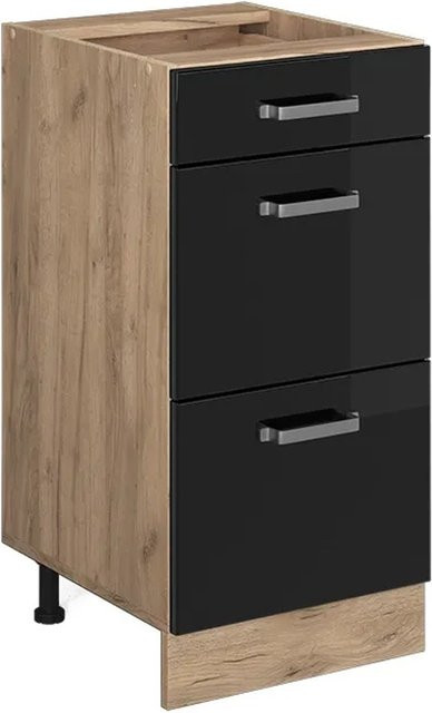 Vicco Küchenunterschrank R-Line mit Schubladen Schwarz Hochglanz und Goldkraft Eiche Breite: 40 cm - Bild 1