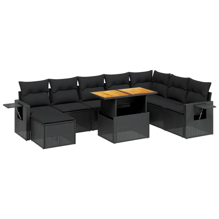 vidaXL 9-teilige Garten-Sofagarnitur aus Poly-Rattan und Akazienholz in Schwarz mit UV-beständigen Kissen - Bild 2