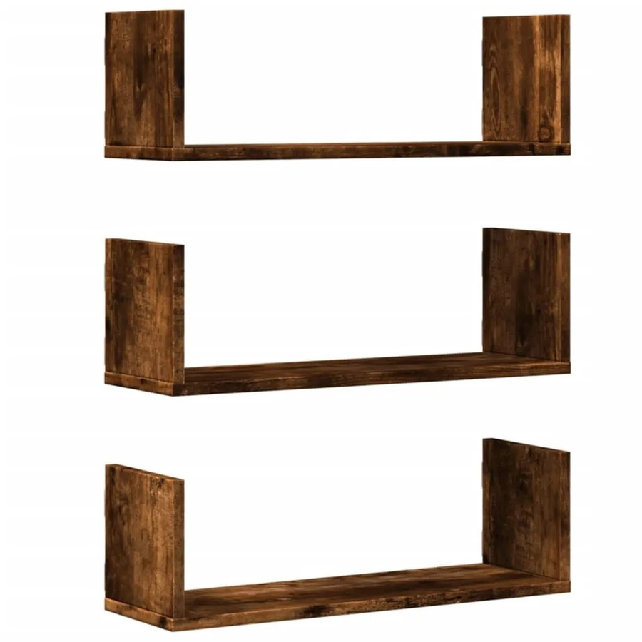 vidaXL Wandregale Set aus Holzwerkstoff in Räuchereiche, 3 Stück, B: 58 cm, T: 18 cm, H: 18 cm - Bild 2