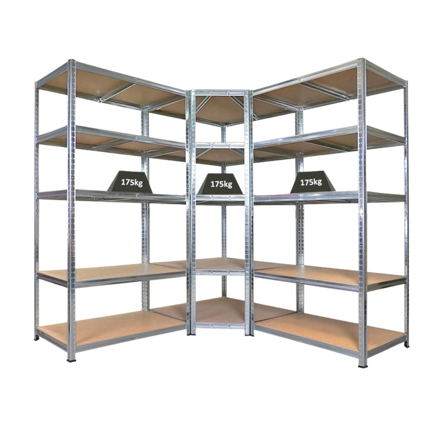 PROREGAL Regalset bestehend aus 1x Eckregal und 2x Schwerlastregal Ragnar, verzinkt, Farbe Silber, H x B x T: 180 x 180 x 60 cm, Fachlast 175 kg, ideal für Keller, Garage oder Werkstatt - Bild 2