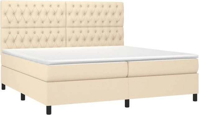 vidaXL Boxspringbett mit Matratze und LED-Unterbettbeleuchtung in Creme, Hybrid-Bett mit USB-Ladeport und Taschenfederkern, B/T/H: 200 x 200 x 128 cm - Bild 1