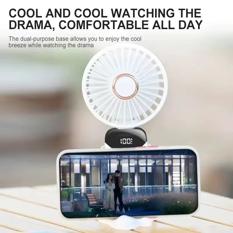 Tragbarer Mini-Ventilator von OIMG in Grün, faltbar mit 5 Geschwindigkeiten, USB-wiederaufladbar, mit Telefonständer und Display, 1800 mAh - Bild 2