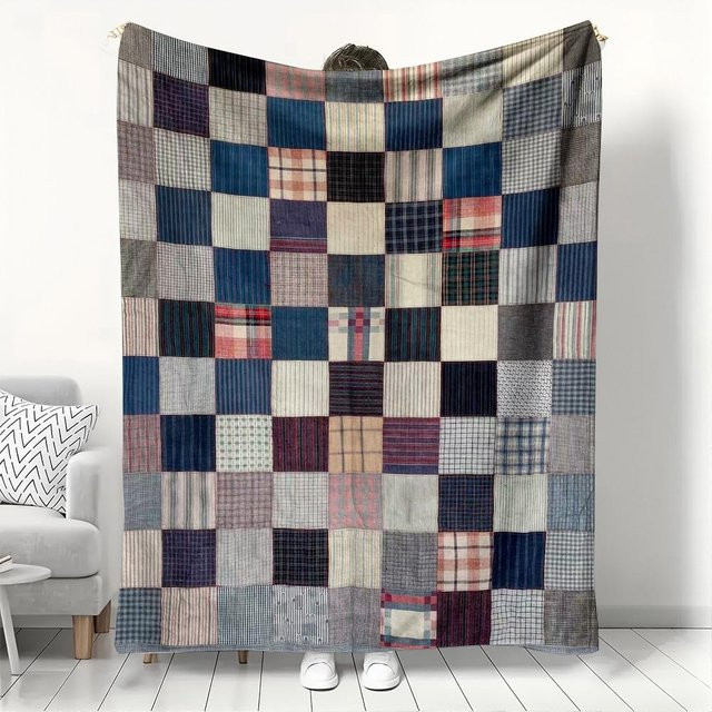 JMG Household Supplies Vintage karierte Patchwork-Flaneldecke in Multicolour, weiche Fleece-Decke für Herbst und Winter, B/B: 150 x 200 cm - Bild 1