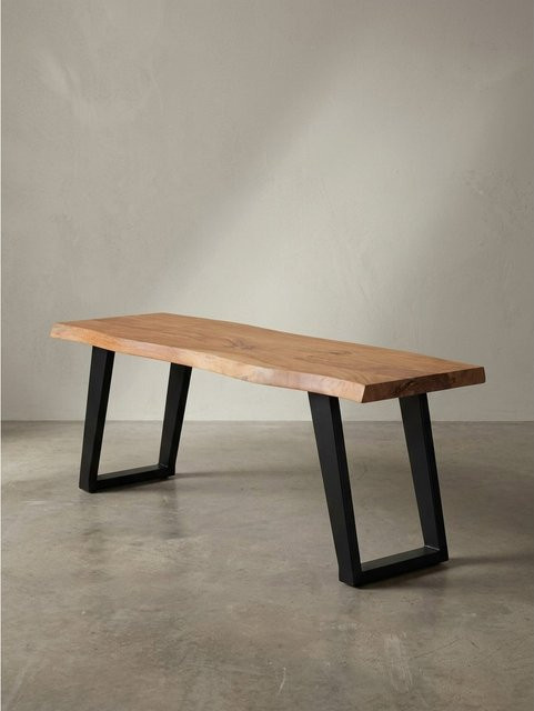 KADIMA DESIGN Sitzbank aus Akazie Massivholz und Metall in Braun mit Baumkante und U-Beinen, B/T/H: 120 x 40 x 45,5 cm - Bild 1