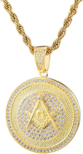 YIRAN Halskette, Freimaurer-Anhänger, Kupfer, Gold, Zirkonia, Herren, beige - Bild 1
