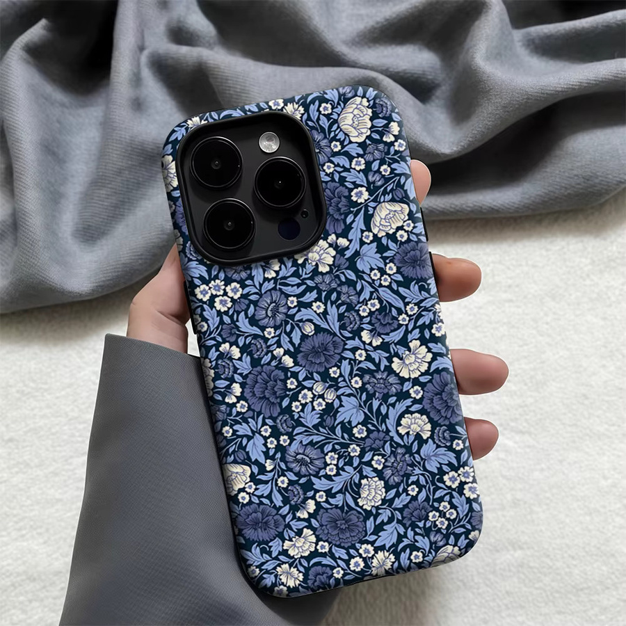 Potdemiel Handyhülle mit Blumenmuster in Mitternachtsblau für iPhone 11 bis iPhone 17 Pro Max Plus mit doppellagiger Rückseite - Bild 4