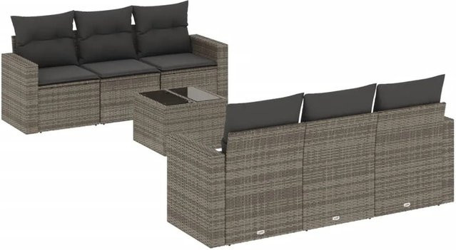 vidaXL 7-teilige Garten-Sofagarnitur aus Polyrattan mit Kissen in Grau - Bild 1