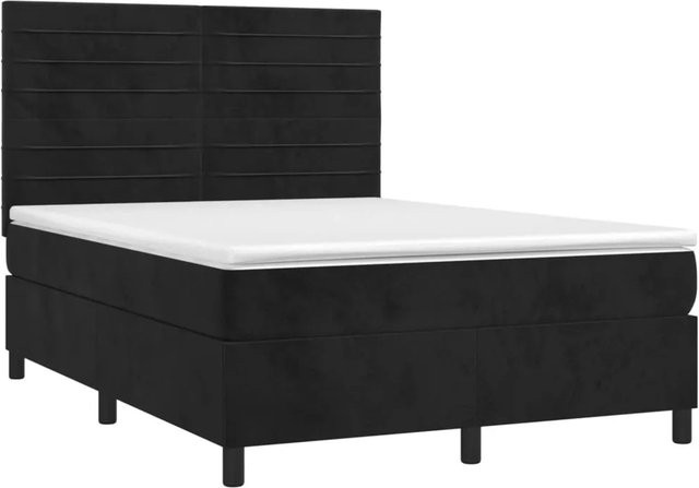 vidaXL Boxspringbett mit Matratze in Schwarz aus Samt mit LED-Unterbettbeleuchtung und USB-Ladeport, B/T/H: 140 x 200 x 118 cm - Bild 1