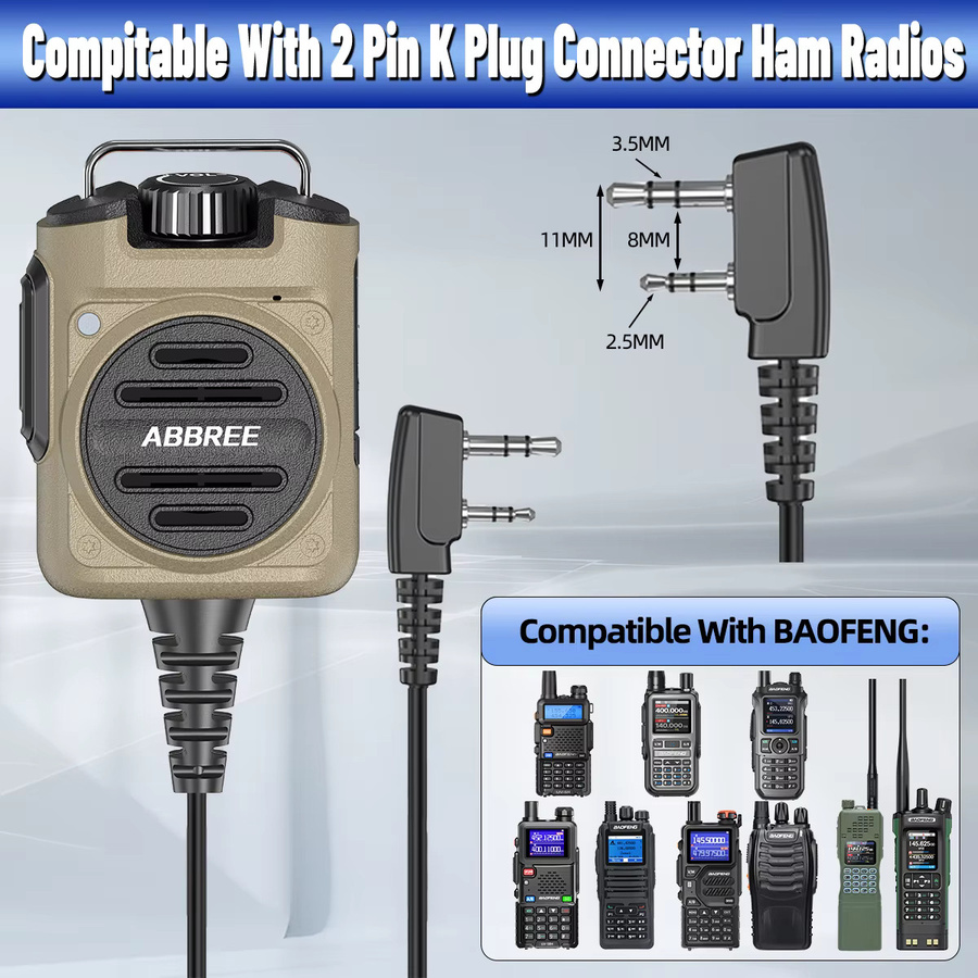 ABBREE AR-158 Lautsprechermikrofon in Schwarz für Baofeng UV-5R, Mini UV-5RH und K-Typ Amateurfunkgeräte mit einstellbarer Lautstärke und klarem Klang - Bild 2