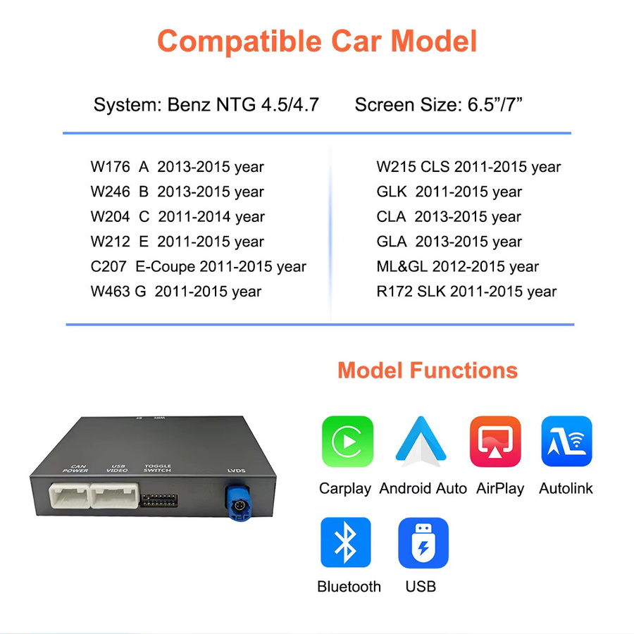 Bonroad Wireless CarPlay und Android Auto Upgrade-Box für Mercedes Benz NTG 4.5 System, Schwarz - Bild 2