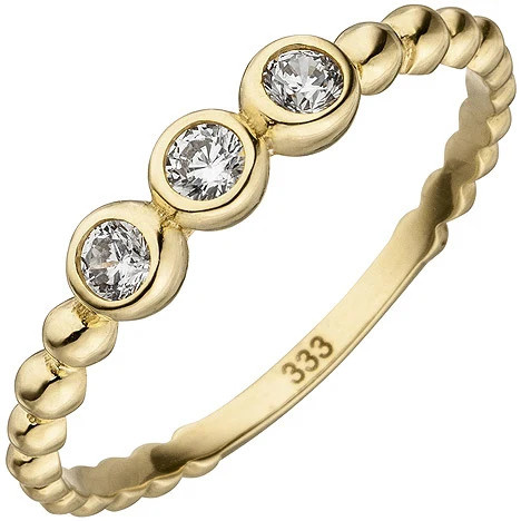 Colfem Ring 333 Gelbgold, Kugel, 3 Zirkonia, Damen, Ringgröße 58 - Bild 1