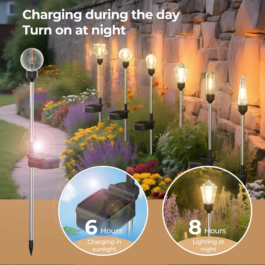 TLEDMP 2er Set Solar Gartenleuchten Sternform LED Outdoor Landschaftsbeleuchtung Schwarz - Bild 2
