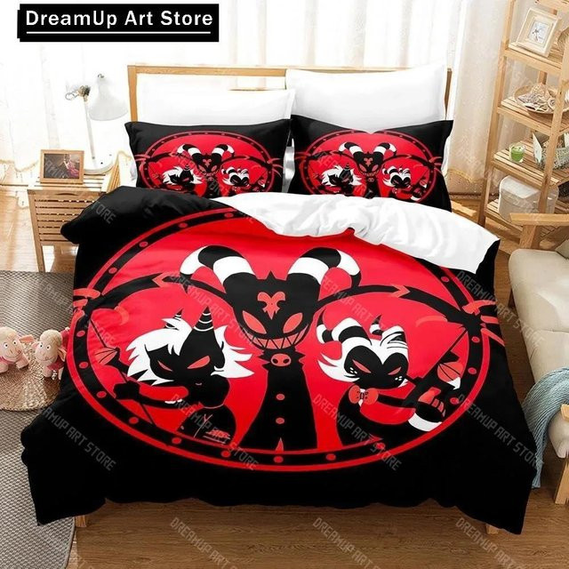 Helluva Boss 3-teiliges Bettwäsche-Set aus Mikrofaser in Schwarz, Bettbezug und Kissenbezug für Erwachsene und Kinder, B/H: 90 x 200 cm - Bild 1