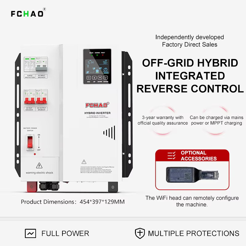 FCHAO Hybrid-Solarwechselrichter 4,0 kW 24V mit DC-Schutzschalter-Kombiniererbox, 100A MPPT, Reine Sinuswelle, 230V AC, 4500W PV-Eingang und UPS, Weiß - Bild 2