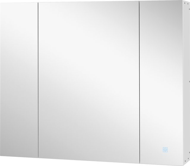 Kleankin Spiegelschrank mit LED-Beleuchtung in Weiß, Badezimmerschrank mit Soft-Close-Türen und Touch-Schalter, B/H/T: 90 x 75 x 15 cm - Bild 1