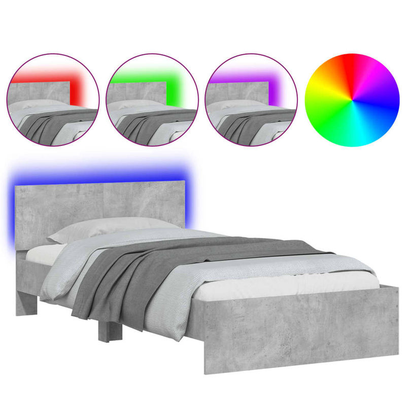 vidaXL Bettgestell mit Kopfteil, LED-Leuchten und USB-Ladeport in Betongrau, B/T/H: 100 x 200 x 104 cm - Bild 2