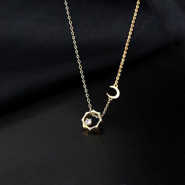 Lucky Star Jewelry Halskette Sonne und Mond, Kupfer, Schwarz, Zirkonia, Damen - Bild 1