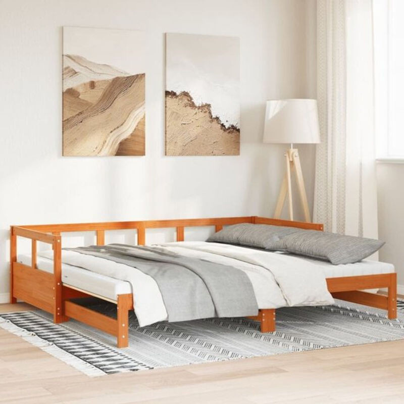 Ausziehbares Tagesbett mit Matratze aus Massivholz Kiefer von Vidaxl in Natur, B/T: 80 x 200 cm - Bild 1