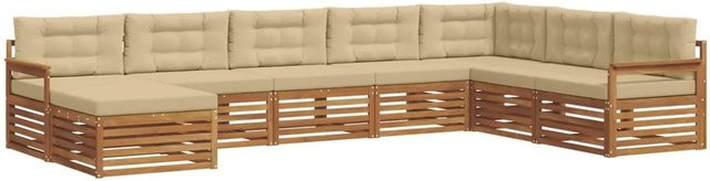 vidaXL Sofagarnitur 8-teilig in U-Form aus Massivholz Akazie in Natur und Beige mit Polsterung und Kissen - Bild 1