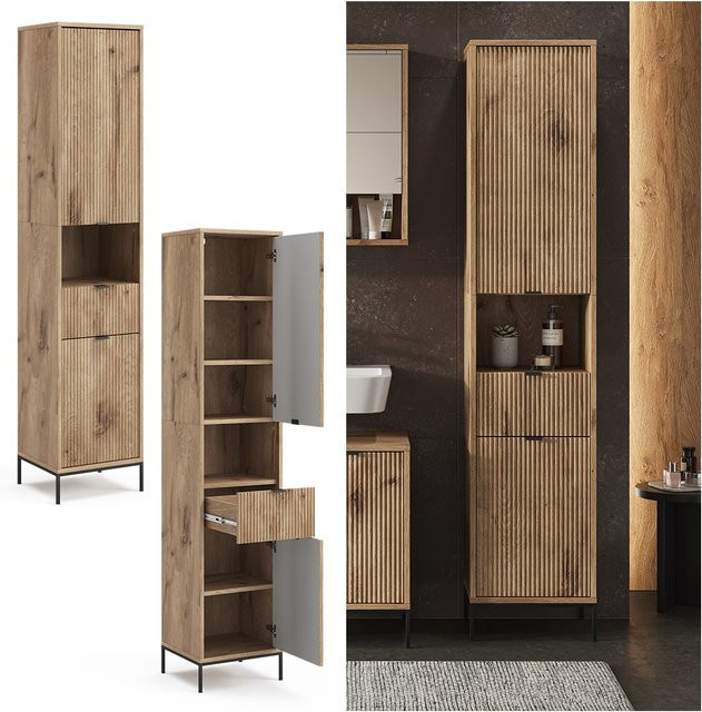 Vicco Hochschrank Eliza Viking Oak mit 2 Türen und Schublade, B/T/H: 40 x 35,9 x 190 cm - Bild 1