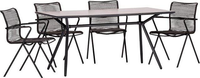 Acamp Loungemöbel-Set Alpha: 4 Stapelsessel Alpha Rope und 1 Glastisch Alpha in Anthrazit und Schwarz - Bild 1