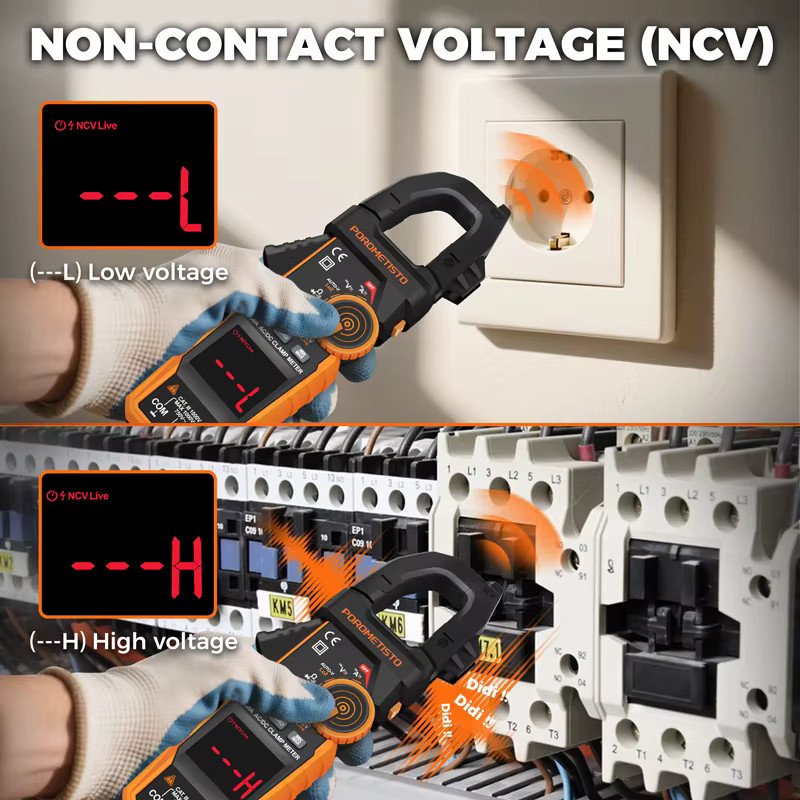 POROMETISTO CM06/CM06Pro Digitales Clamp Meter mit Auto-Ranging, AC/DC Spannungstester, 600A/1000A Multimeter, Amperemeter, Ohm, Hz, Kapazität und NCV Test - Bild 5