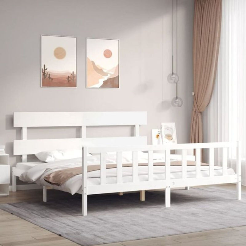 Vidaxl Massivholzbett aus Kiefer mit Kopfteil in Weiß im Landhausstil und minimalistischem Design, B/T/H: 200 x 185,5 x 81 cm - Bild 1