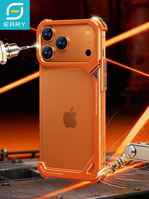 Eary Metall-Bumper-Handyhülle für iPhone 17 Pro Max in Orange mit MagSafe Wireless Charging und Objektivhalterung, rahmenlose Schale mit 9-förmigem Design - Bild 1