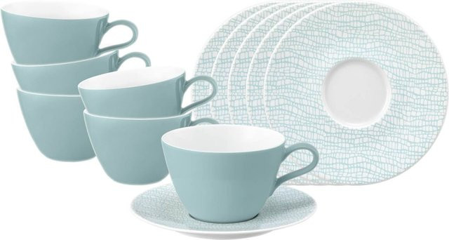 Seltmann Weiden Milchkaffeetassen mit Untertassen Life Fashion Blue 6er Set mit 370 ml - Bild 1