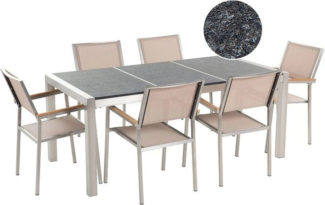 Beliani Gartentisch Set GROSSETO in Grau Silber Beige mit B/T/H: 180 x 90 x 87 cm - Bild 1