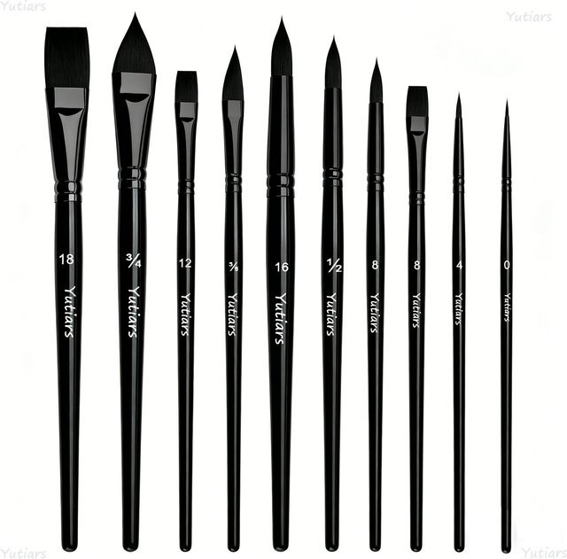 Yutiars 10-teiliges professionelles Nylon-Pinselset in Schwarz für Acryl, Aquarell, Öl und Gouache - Bild 1
